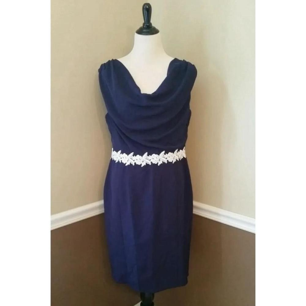 Paper Dolls Navy Blue Fitted Cowl Neck Appliqué Waist Dress Modcloth 12